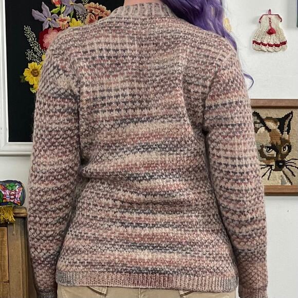 Vintage Grandpa Cardigan, 1970s Brown Space Dye V-Neck Button Front Sweater Sz S - Picture 7 of 10